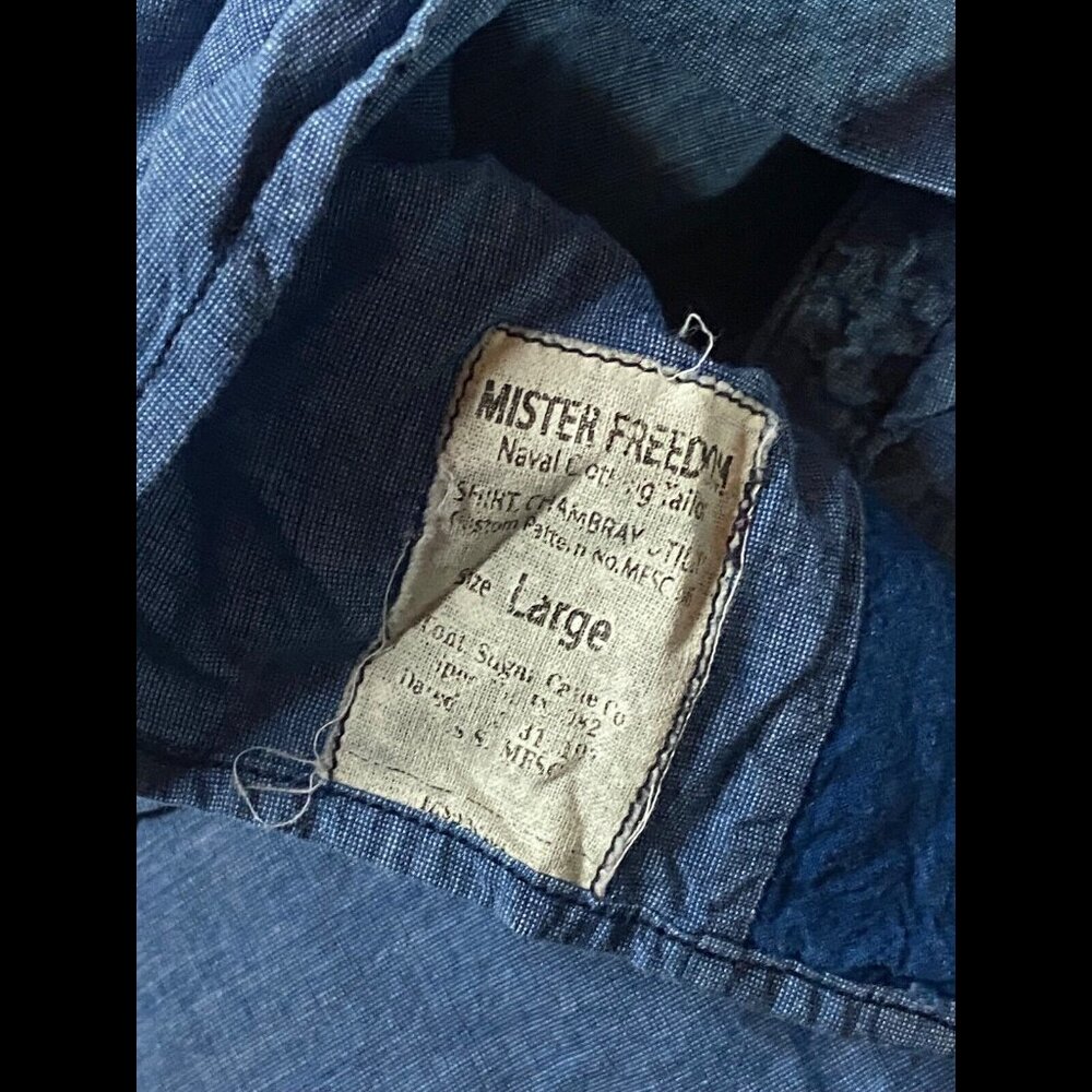 Vintage Mister Freedom Shirt Large Mens 645 Chambray Long Sleeve Button Pocket - Picture 7 of 9